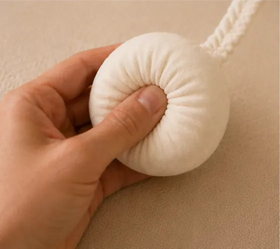 Hand gently holding the soft Palm Pod