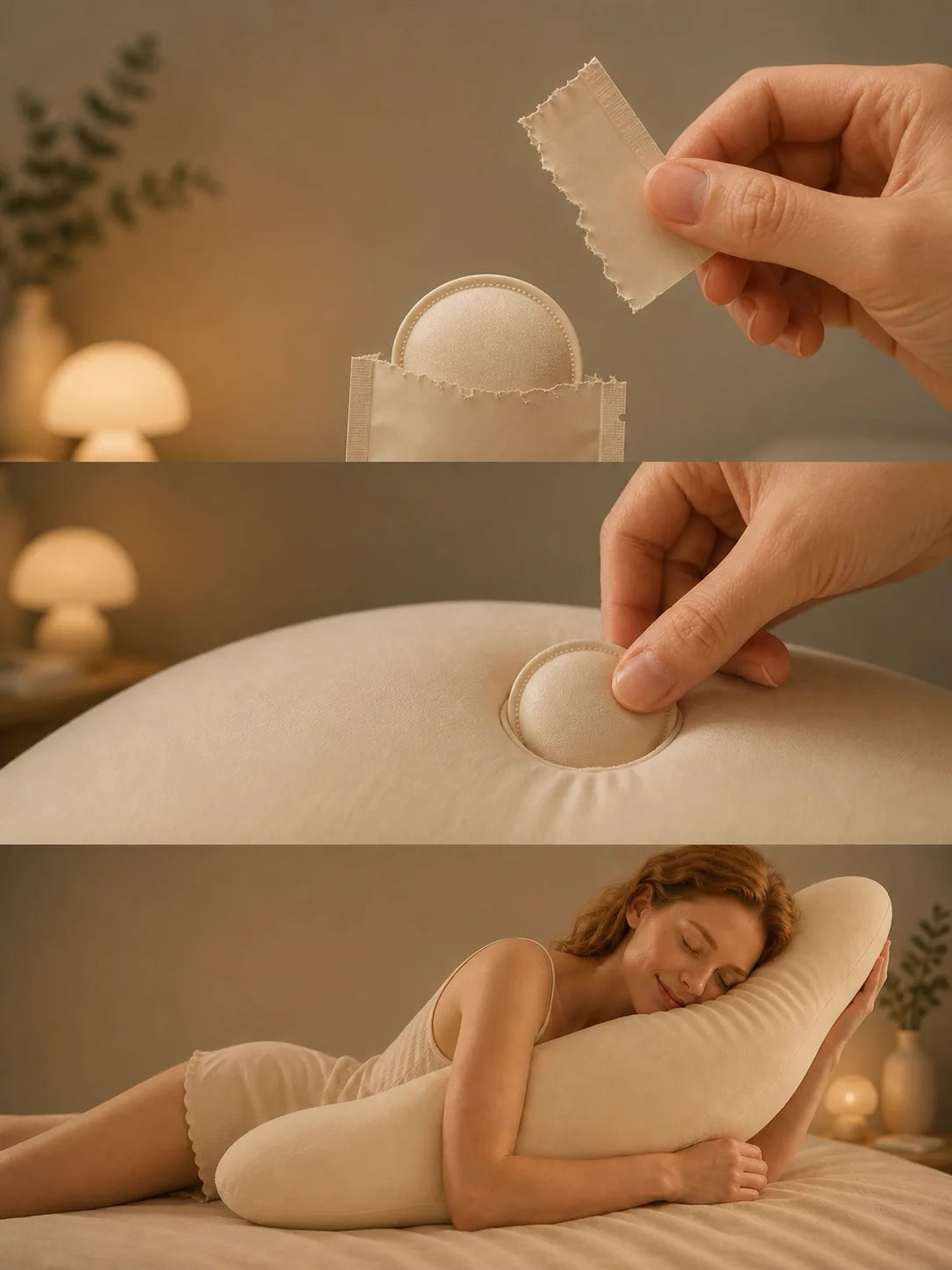 Three-step Beside bedtime ritual: tear open the scent, tuck it into the pillow, then hold the pillow through the night