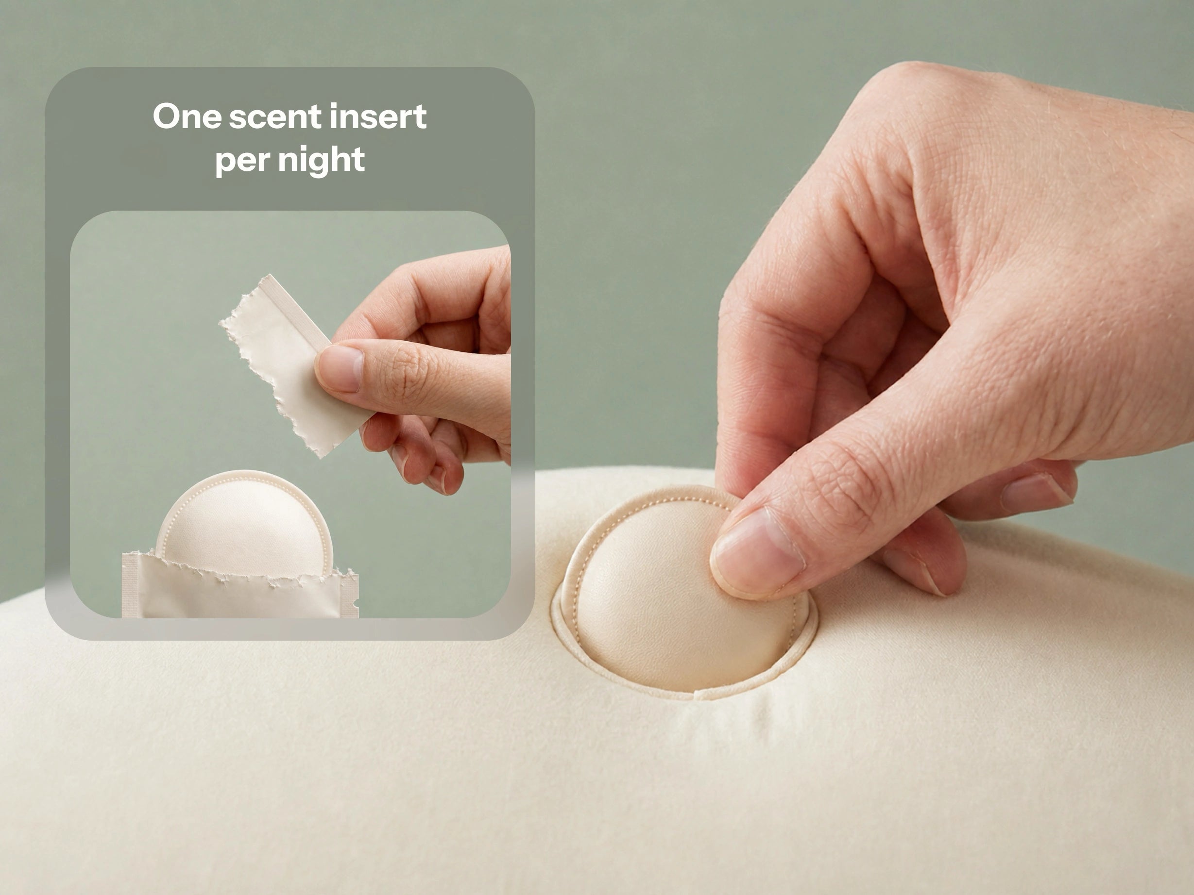 Scent insert and pillow pocket shown as one connected system